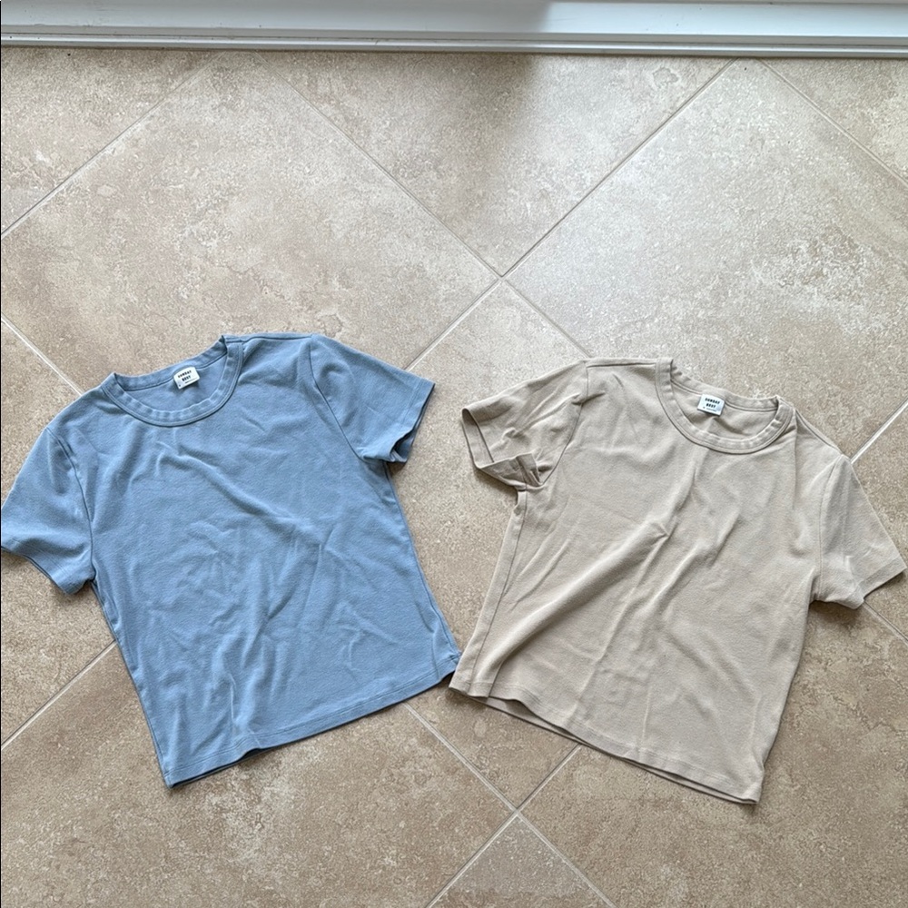 Aritzia Sunday Best Blue and Tan T-Shirts
